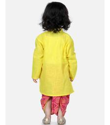 Front Open Cotton Full Sleeve Kurta with Dhoti- Yellow
