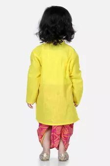 Front Open Cotton Full Sleeve Kurta with Dhoti- Yellow