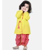 Front Open Cotton Full Sleeve Kurta with Dhoti- Yellow