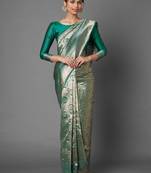 Sareemall Teal Green Festive Silk Blend Banarasi Saree With Unstitched Blouse
