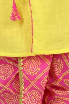 Front Open Cotton Full Sleeve Kurta with Dhoti- Yellow
