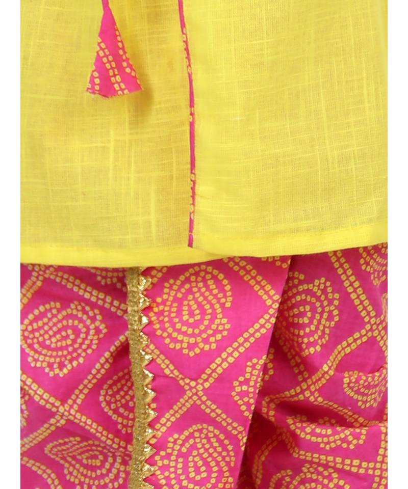 Front Open Cotton Full Sleeve Kurta with Dhoti- Yellow