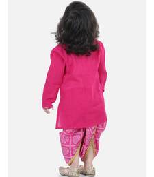 Front Open Cotton Full Sleeve Kurta with Dhoti- Pink