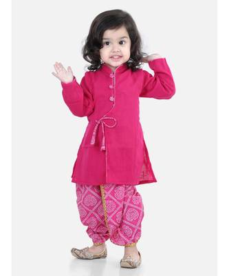 Front Open Cotton Full Sleeve Kurta with Dhoti- Pink 3