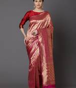 Sareemall Maroon & Pink Festive Silk Blend Banarasi Saree With Unstitched Blouse