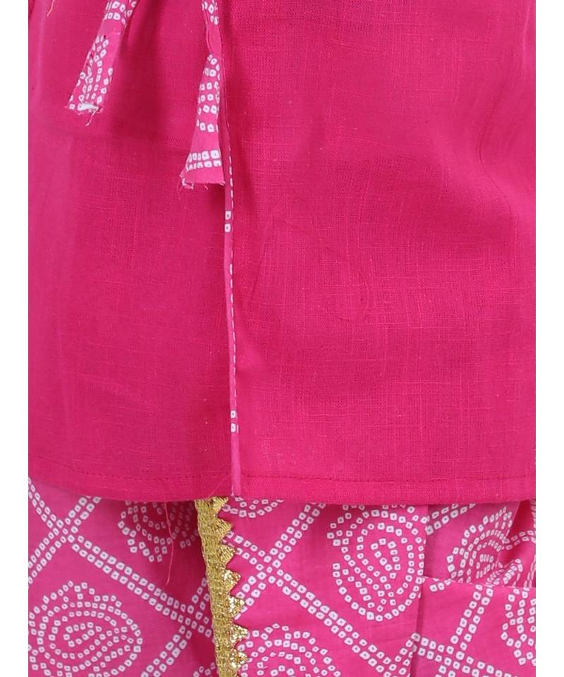 Front Open Cotton Full Sleeve Kurta with Dhoti- Pink