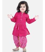 Front Open Cotton Full Sleeve Kurta with Dhoti- Pink