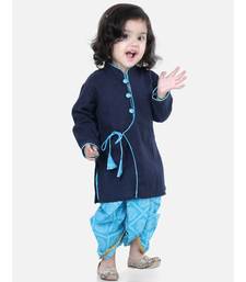 Front Open Cotton Full Sleeve Kurta with Dhoti- Blue