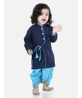 Front Open Cotton Full Sleeve Kurta with Dhoti- Blue 2
