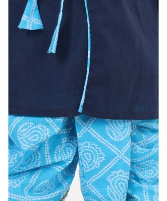 Front Open Cotton Full Sleeve Kurta with Dhoti- Blue 3