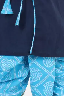 Front Open Cotton Full Sleeve Kurta with Dhoti- Blue