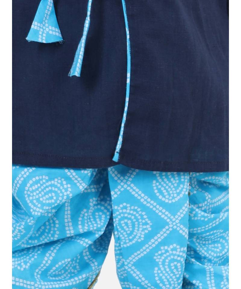 Front Open Cotton Full Sleeve Kurta with Dhoti- Blue