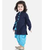 Front Open Cotton Full Sleeve Kurta with Dhoti- Blue
