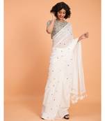 Suta Women White Embellished Pure Cotton Blend Saree