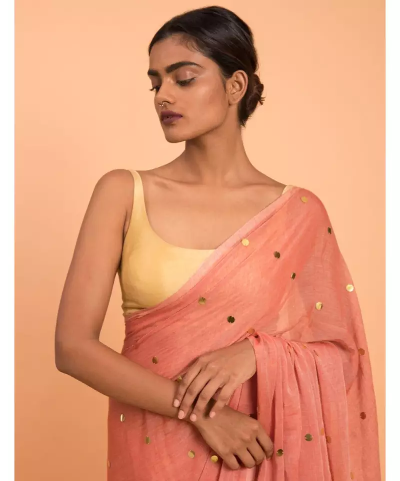 Suta Women Orange-Coloured Embellished Pure Cotton Saree