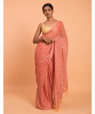 Suta Women Orange-Coloured Embellished Pure Cotton Saree 3