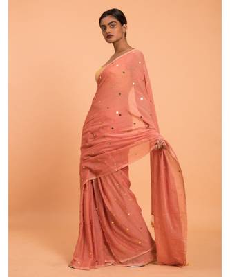 Suta Women Orange-Coloured Embellished Pure Cotton Saree 4
