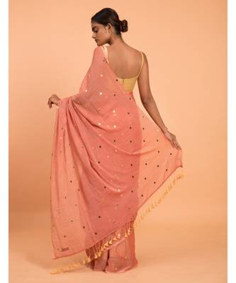 Suta Women Orange-Coloured Embellished Pure Cotton Saree 5