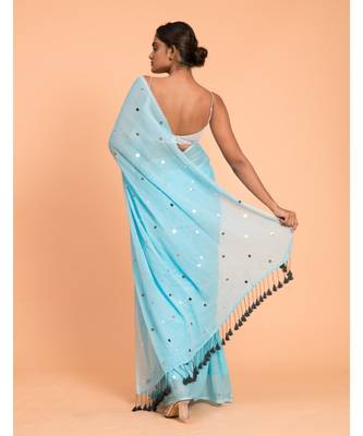 Suta Women Blue  Silver-Toned Embellished Pure Cotton Saree 2