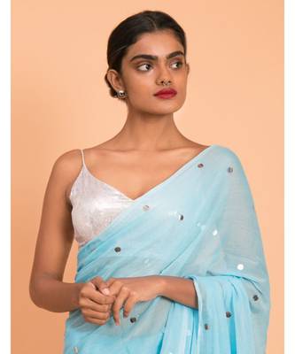 Suta Women Blue  Silver-Toned Embellished Pure Cotton Saree 5