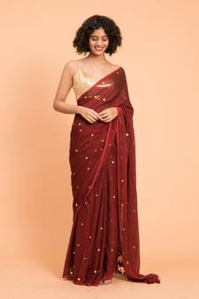 Suta Maroon Gold-Toned Embellished Pure Cotton Saree