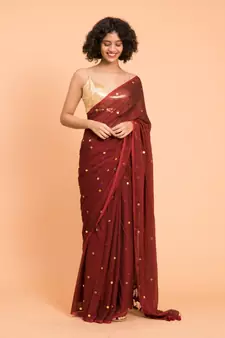 Suta Maroon Gold-Toned Embellished Pure Cotton Saree