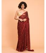 Suta Maroon Gold-Toned Embellished Pure Cotton Saree