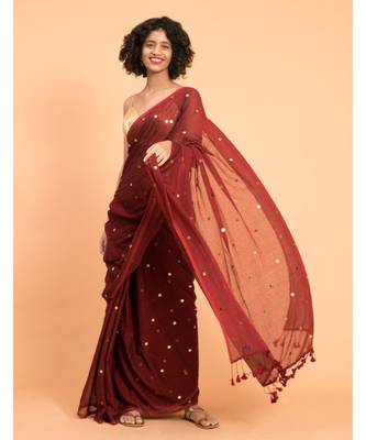 Suta Maroon Gold-Toned Embellished Pure Cotton Saree 2