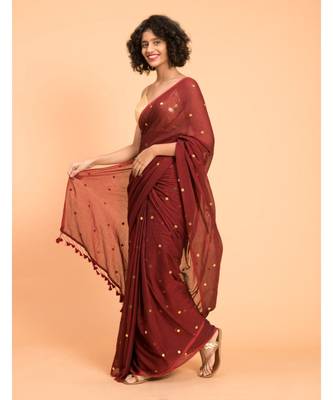 Suta Maroon Gold-Toned Embellished Pure Cotton Saree 3