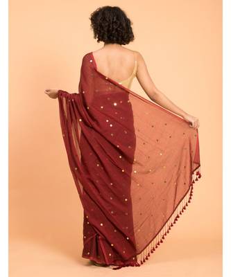 Suta Maroon Gold-Toned Embellished Pure Cotton Saree 4