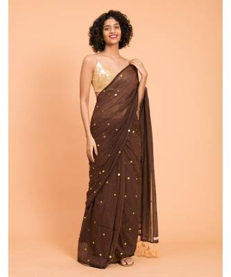 Suta Brown  Gold-Toned Embellished Pure Cotton Saree 1