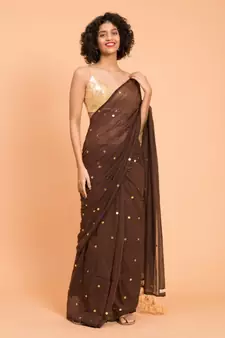 Suta Brown  Gold-Toned Embellished Pure Cotton Saree