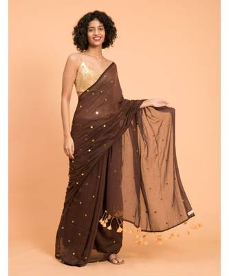 Suta Brown  Gold-Toned Embellished Pure Cotton Saree 2