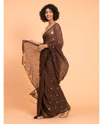 Suta Brown  Gold-Toned Embellished Pure Cotton Saree 3