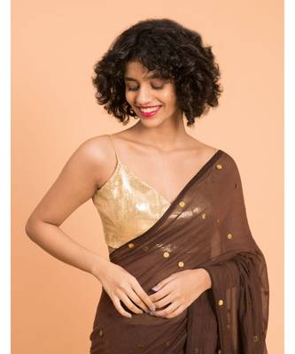Suta Brown  Gold-Toned Embellished Pure Cotton Saree 5