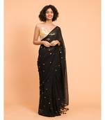 Suta Black  Gold-Toned Embellished Pure Cotton Saree