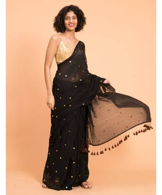 Suta Black  Gold-Toned Embellished Pure Cotton Saree 3