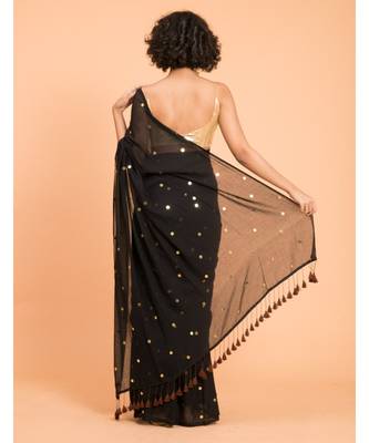 Suta Black  Gold-Toned Embellished Pure Cotton Saree 5