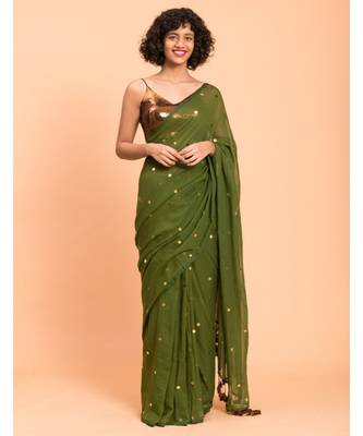 Suta Women Olive Green Embellished Pure Cotton  Saree 1
