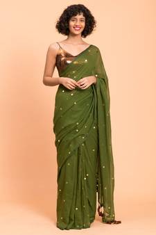 Suta Women Olive Green Embellished Pure Cotton  Saree