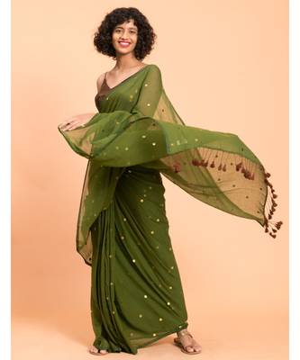 Suta Women Olive Green Embellished Pure Cotton  Saree 3