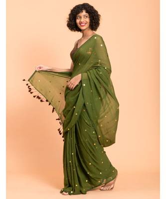 Suta Women Olive Green Embellished Pure Cotton  Saree 4
