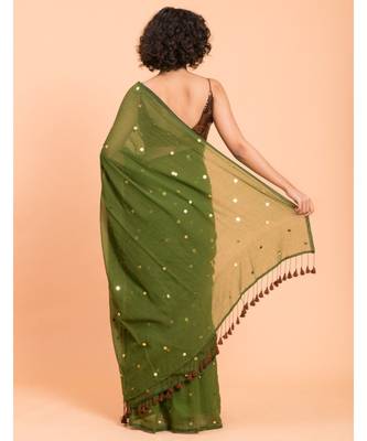Suta Women Olive Green Embellished Pure Cotton  Saree 5