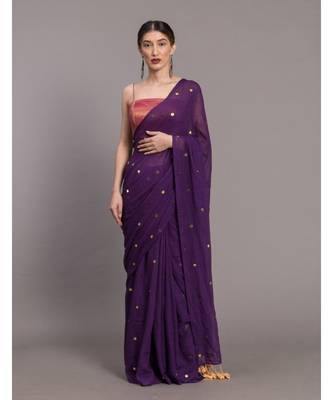 Suta Purple  Gold-Toned Embellished Pure Cotton Saree 1