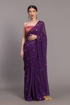 Suta Purple  Gold-Toned Embellished Pure Cotton Saree