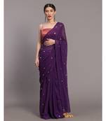 Suta Purple  Gold-Toned Embellished Pure Cotton Saree