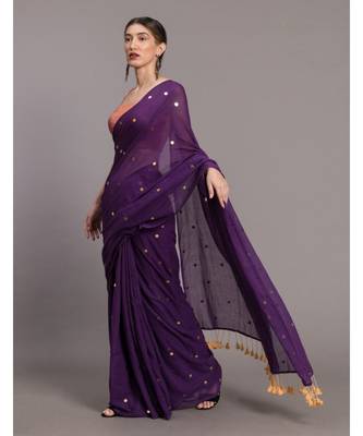Suta Purple  Gold-Toned Embellished Pure Cotton Saree 2