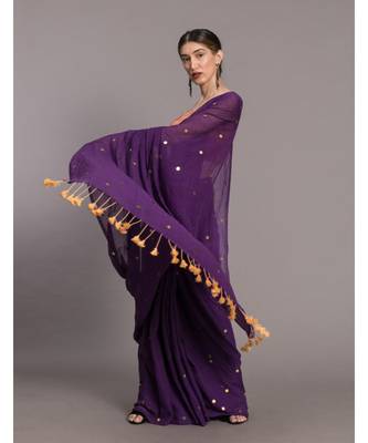 Suta Purple  Gold-Toned Embellished Pure Cotton Saree 3