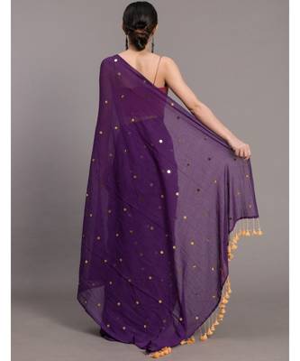 Suta Purple  Gold-Toned Embellished Pure Cotton Saree 4