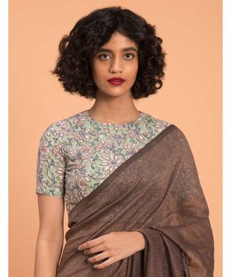 Brown & Gold Stripes Woven Zari Pure Handloom Cotton Saree 5